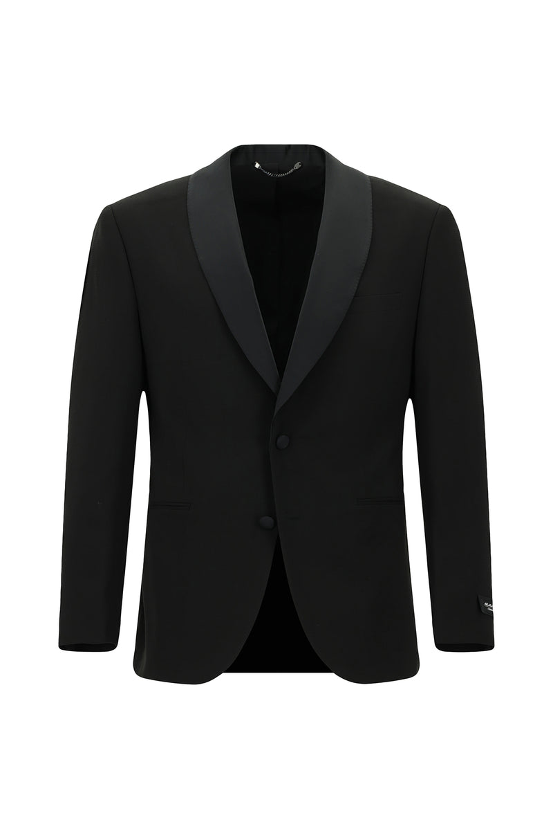 Siyah 4 Drop Relaxed Fit Rahat Kesim Şal Yaka Yün Smokin & Damatlık