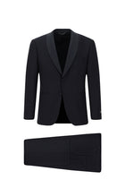 Koyu Lacivert Relaxed Fit Rahat Kesim Şal Yaka Yün Smokin & Damatlık