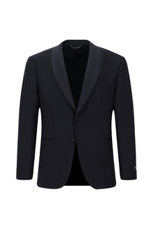 Koyu Lacivert Relaxed Fit Rahat Kesim Şal Yaka Yün Smokin & Damatlık
