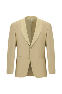 Orta Bej 4 Drop Relaxed Fit Rahat Kesim Şal Yaka Yün Smokin & Damatlık