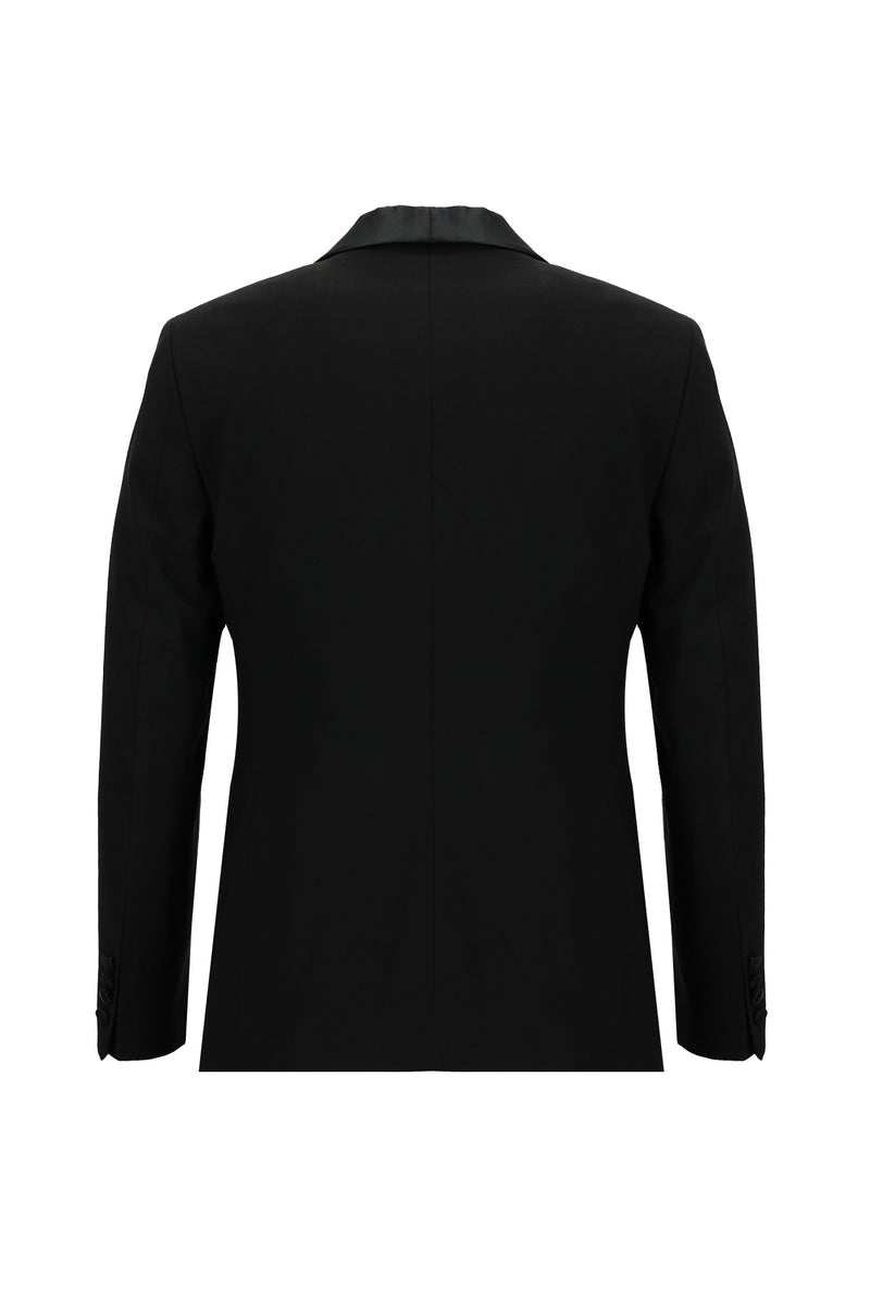 Siyah Slim Fit Dar Kesim Yünlü Şal Yaka Yelekli Smokin & Damatlık