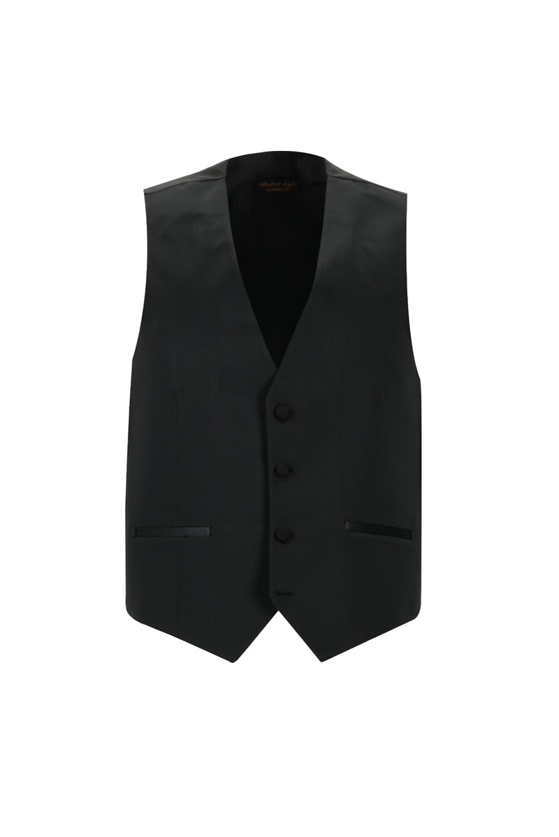 Siyah Slim Fit Dar Kesim Yünlü Şal Yaka Yelekli Smokin & Damatlık