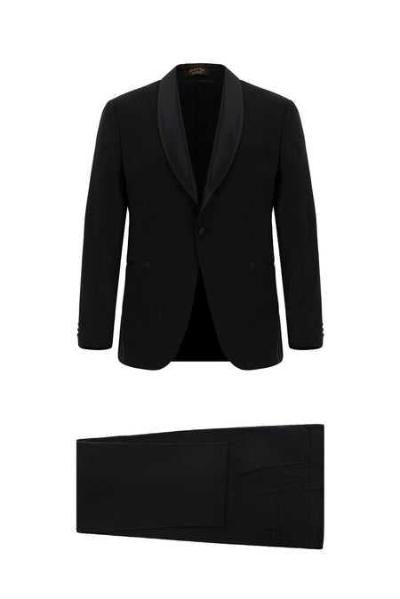 Siyah Regular Fit Şal Yaka Yünlü Smokin & Damatlık
