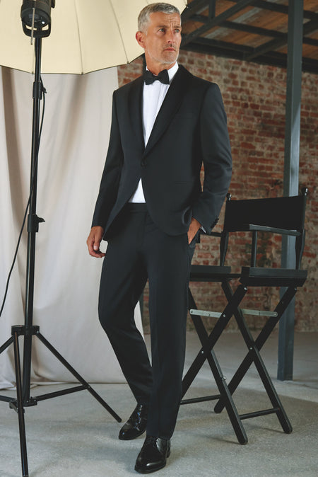 Siyah Slim Fit Dar Kesim Şal Yaka Yün Smokin & Damatlık