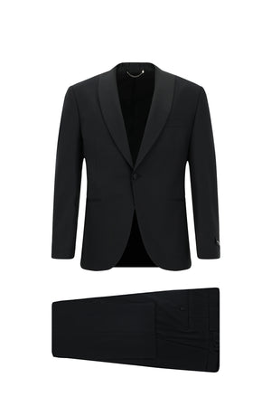 Siyah 7 Drop Slim Fit Dar Kesim ?al Yaka Yün Smokin & Damatl?k