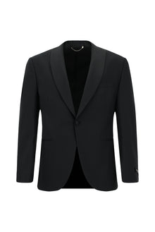 Siyah Slim Fit Dar Kesim Şal Yaka Yün Smokin & Damatlık