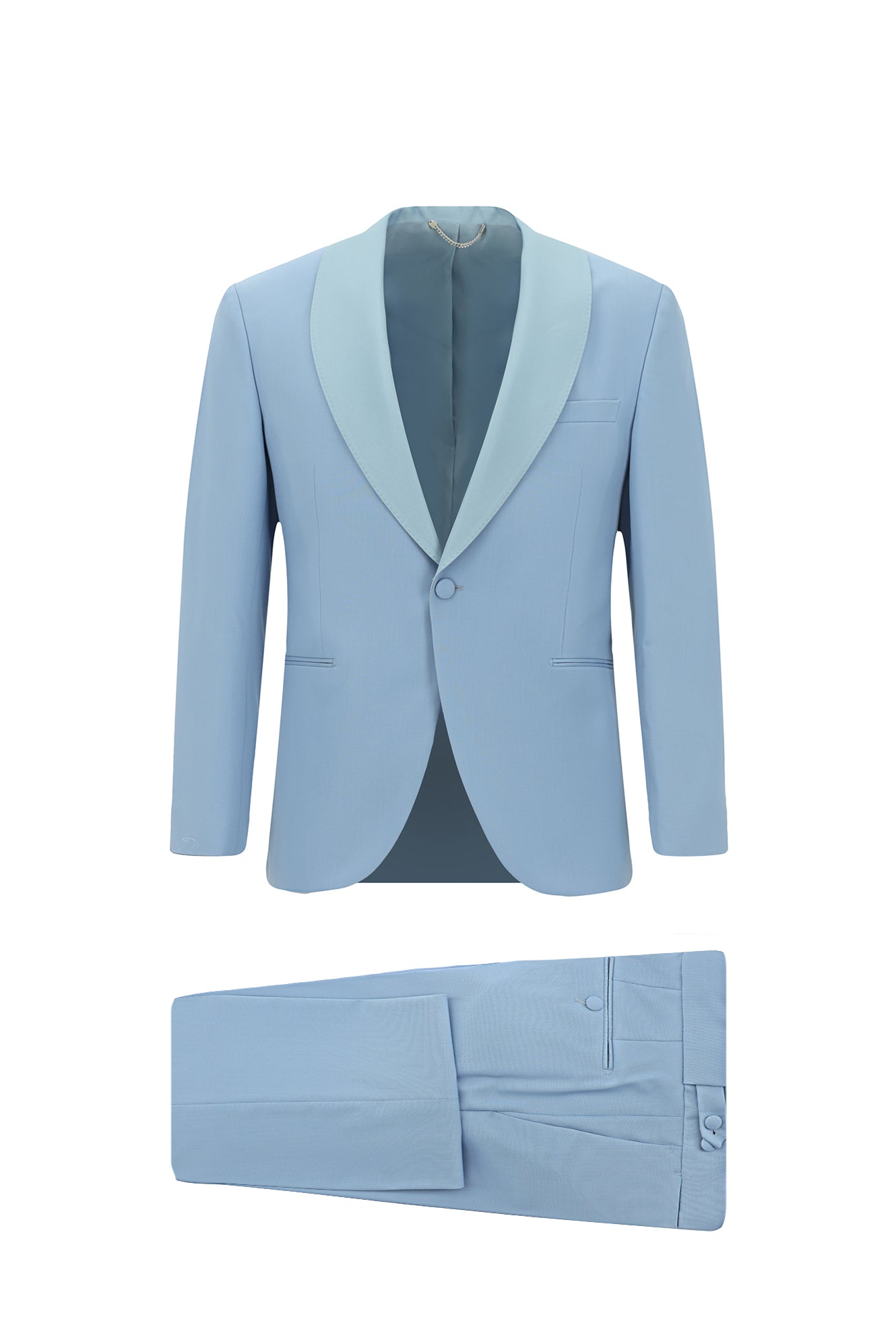 Açık Mavi Slim Fit Dar Kesim Şal Yaka Yün Smokin & Damatlık