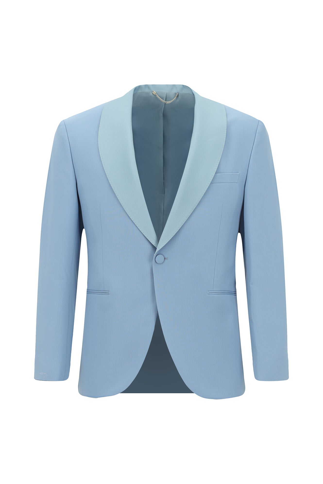 Açık Mavi Slim Fit Dar Kesim Şal Yaka Yün Smokin & Damatlık