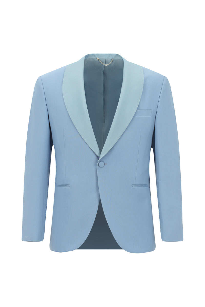 Açık Mavi Slim Fit Dar Kesim Şal Yaka Yün Smokin & Damatlık