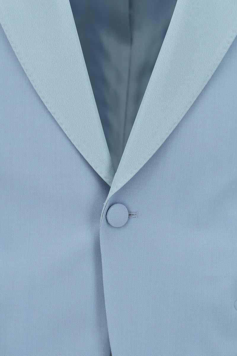 Açık Mavi 7 Drop Slim Fit Dar Kesim Şal Yaka Yün Smokin & Damatlık