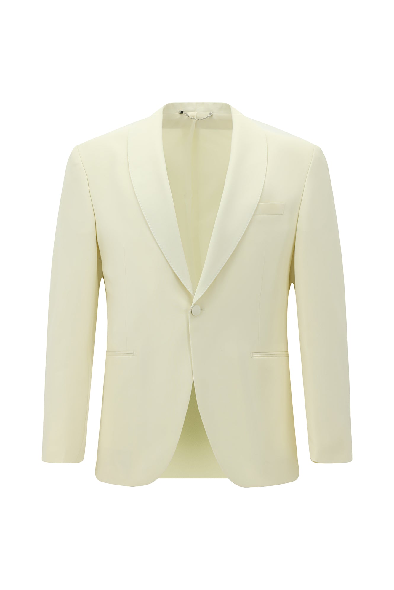 Krem Slim Fit Dar Kesim Şal Yaka Yün Smokin & Damatlık