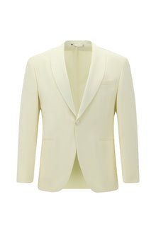 Krem Slim Fit Dar Kesim Şal Yaka Yün Smokin & Damatlık