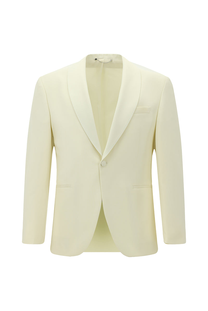 Krem 7 Drop Slim Fit Dar Kesim Şal Yaka Yün Smokin & Damatlık