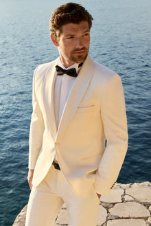 Krem 7 Drop Slim Fit Dar Kesim Şal Yaka Yün Smokin & Damatlık