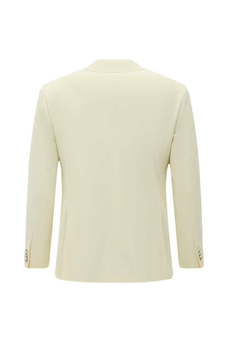 Krem Slim Fit Dar Kesim Şal Yaka Yün Smokin & Damatlık