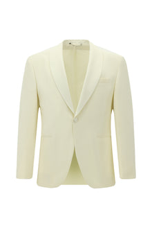 Krem 7 Drop Slim Fit Dar Kesim Şal Yaka Yün Smokin & Damatlık