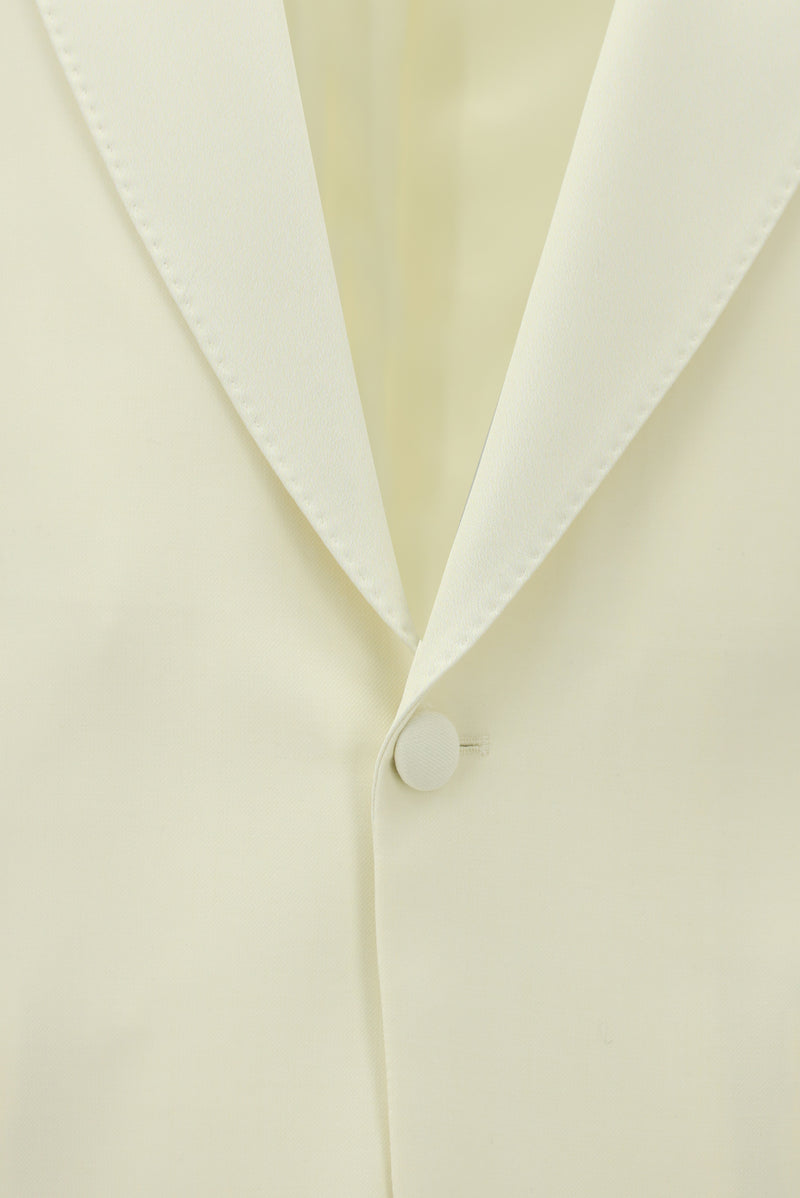 Krem 7 Drop Slim Fit Dar Kesim Şal Yaka Yün Smokin & Damatlık