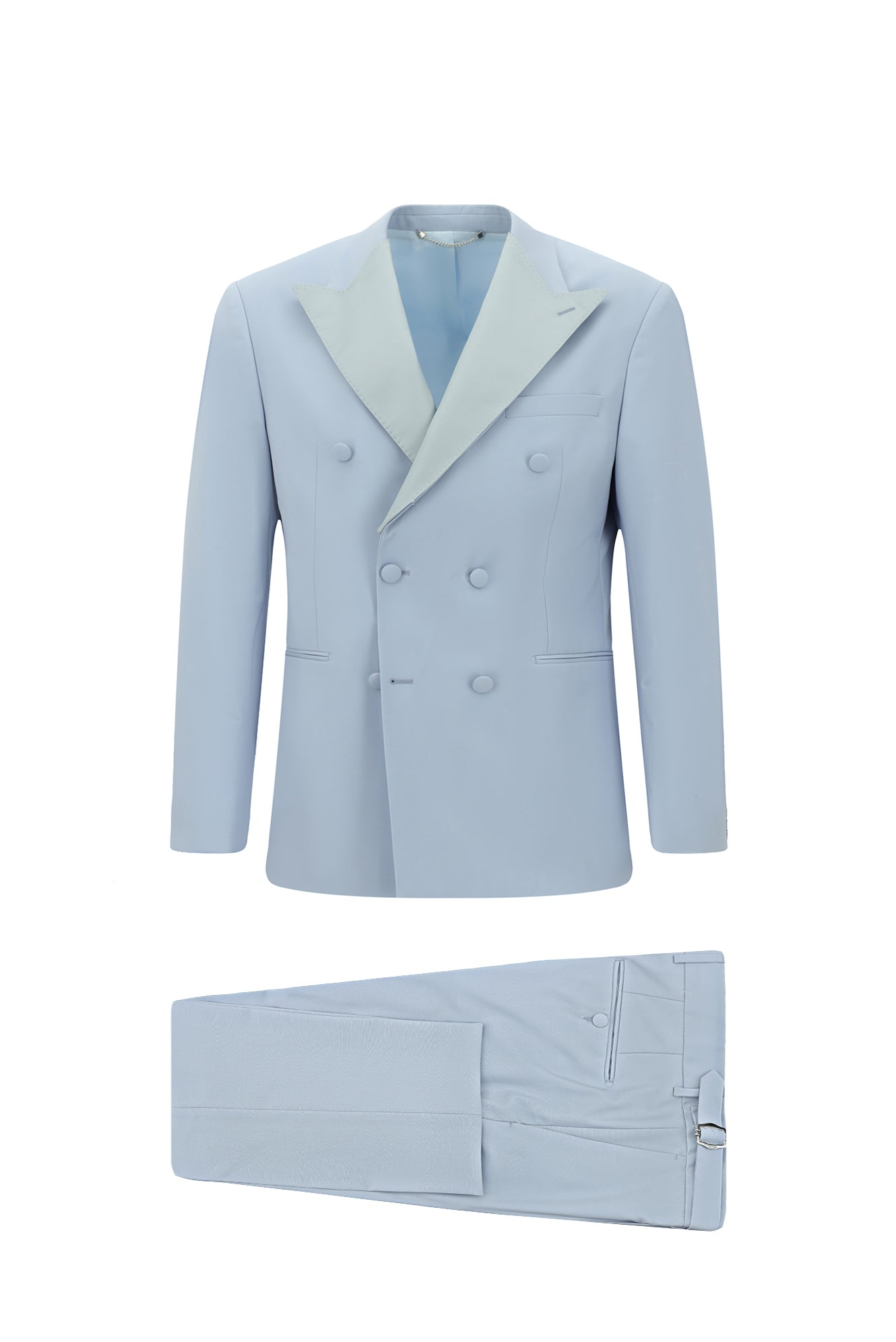 Açık Mavi Regular Fit Sivri Yaka Yün Kruvaze Smokin & Damatlık