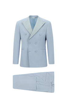 Açık Mavi Regular Fit Sivri Yaka Yün Kruvaze Smokin & Damatlık