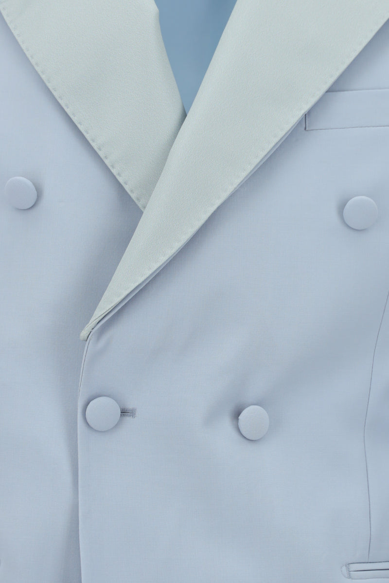 Açık Mavi 6 Drop Regular Fit Standart Kesim Sivri Yaka Yün Kruvaze Smokin & Damatlık