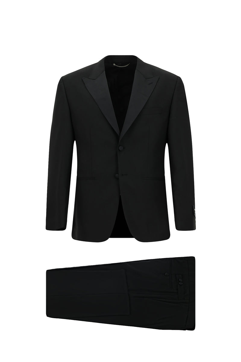 Siyah 4 Drop Relaxed Fit Rahat Kesim Sivri Yaka Yün Smokin & Damatlık