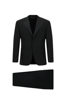 Siyah Relaxed Fit Rahat Kesim Sivri Yaka Yün Smokin & Damatlık