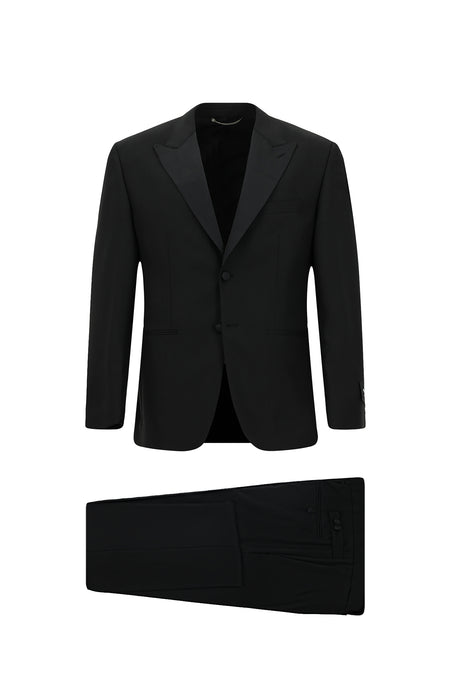 Siyah Relaxed Fit Rahat Kesim Sivri Yaka Yün Smokin & Damatlık