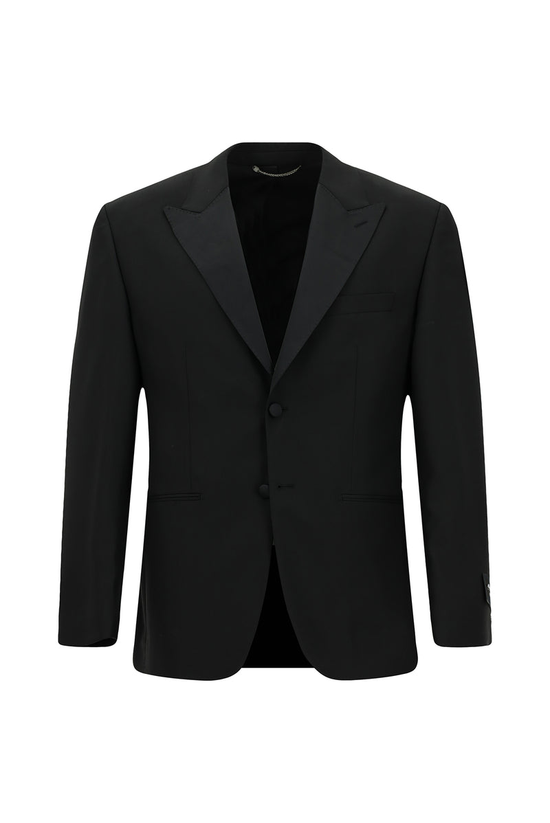 Siyah 4 Drop Relaxed Fit Rahat Kesim Sivri Yaka Yün Smokin & Damatlık