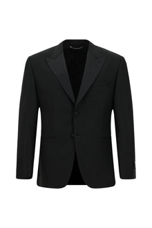 Siyah Relaxed Fit Rahat Kesim Sivri Yaka Yün Smokin & Damatlık