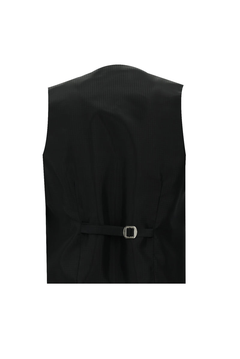 Siyah Slim Fit Dar Kesim Yünlü Sivri Yaka Yelekli Smokin & Damatlık