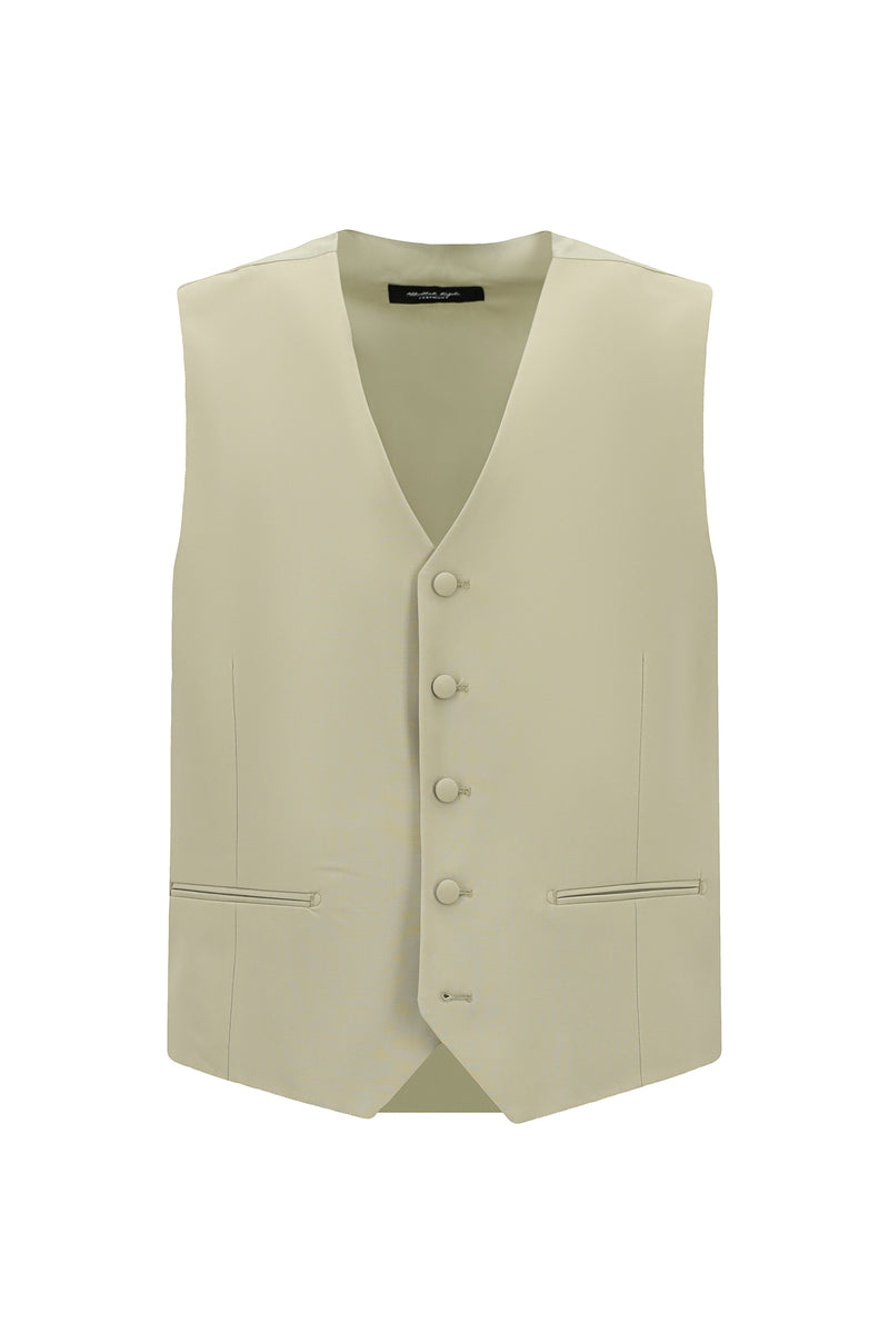 Orta Bej 7 Drop Slim Fit Dar Kesim Sivri Yaka Yelekli Yünlü Smokin & Damatlık