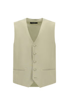 Orta Bej Slim Fit Dar Kesim Sivri Yaka Yelekli Yünlü Smokin & Damatlık