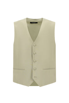 Orta Bej Slim Fit Dar Kesim Sivri Yaka Yelekli Yünlü Smokin & Damatlık