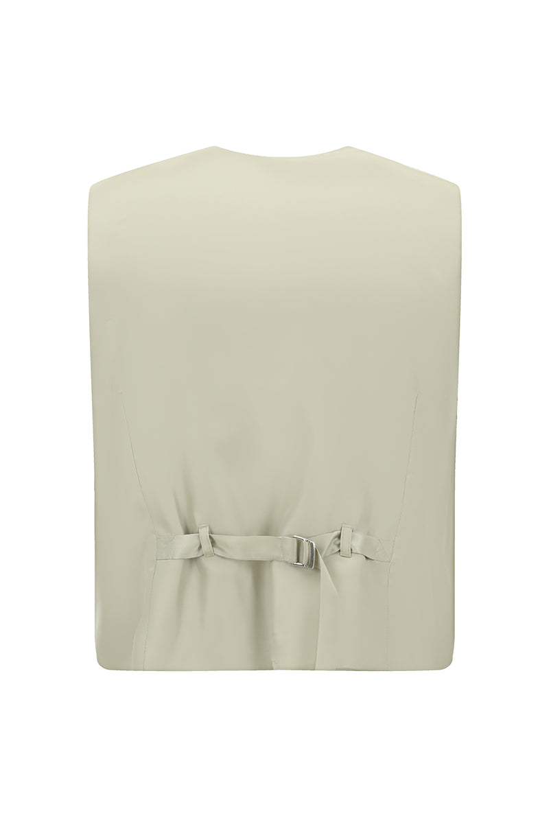 Orta Bej 7 Drop Slim Fit Dar Kesim Sivri Yaka Yelekli Yünlü Smokin & Damatlık