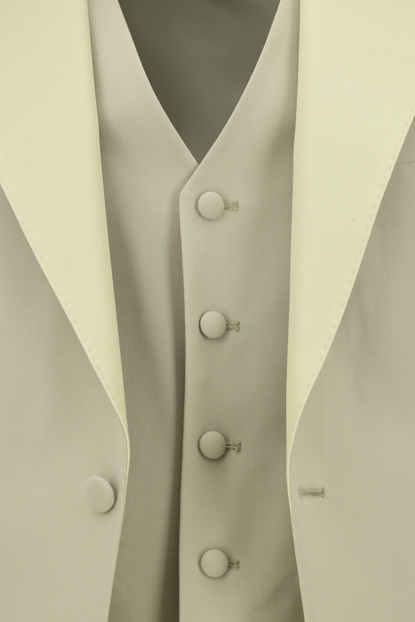 Orta Bej Slim Fit Dar Kesim Sivri Yaka Yelekli Yünlü Smokin & Damatlık