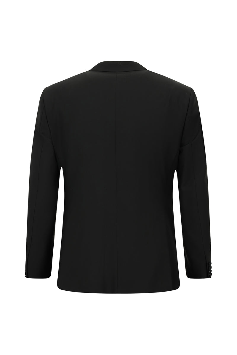 Siyah 7 Drop Slim Fit Dar Kesim Sivri Yaka Yelekli Yünlü Smokin & Damatlık