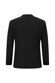 Siyah Slim Fit Dar Kesim Sivri Yaka Yelekli Yünlü Smokin & Damatlık