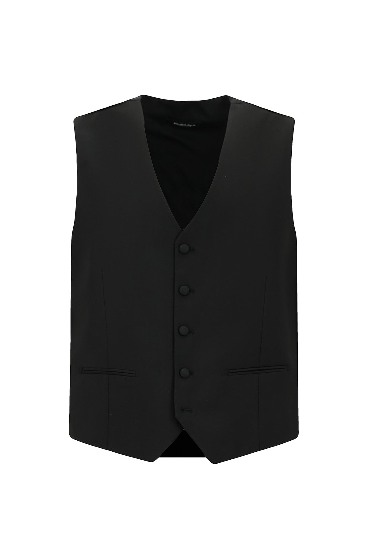 Siyah 7 Drop Slim Fit Dar Kesim Sivri Yaka Yelekli Yünlü Smokin & Damatlık
