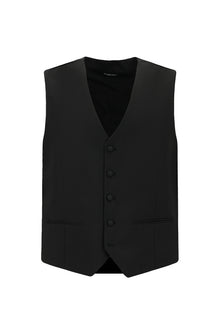 Siyah 7 Drop Slim Fit Dar Kesim Sivri Yaka Yelekli Yünlü Smokin & Damatl?k-Abdullah Ki??l?