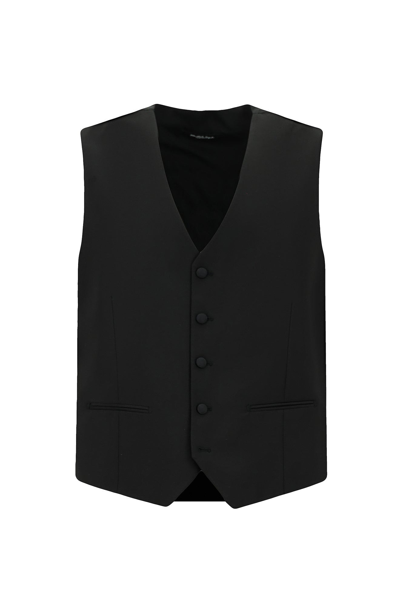 Siyah Slim Fit Dar Kesim Sivri Yaka Yelekli Yünlü Smokin & Damatlık