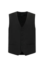 Siyah Slim Fit Dar Kesim Sivri Yaka Yelekli Yünlü Smokin & Damatlık