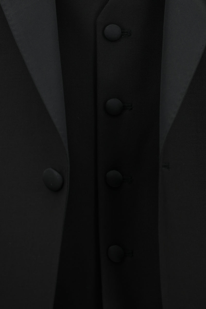 Siyah 7 Drop Slim Fit Dar Kesim Sivri Yaka Yelekli Yünlü Smokin & Damatlık