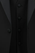 Siyah Slim Fit Dar Kesim Sivri Yaka Yelekli Yünlü Smokin & Damatlık