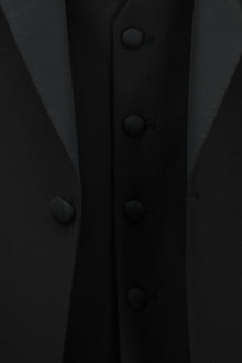 Siyah Slim Fit Dar Kesim Sivri Yaka Yelekli Yünlü Smokin & Damatlık