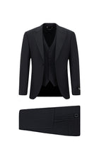 Koyu Lacivert Slim Fit Dar Kesim Sivri Yaka Yelekli Yünlü Smokin & Damatlık