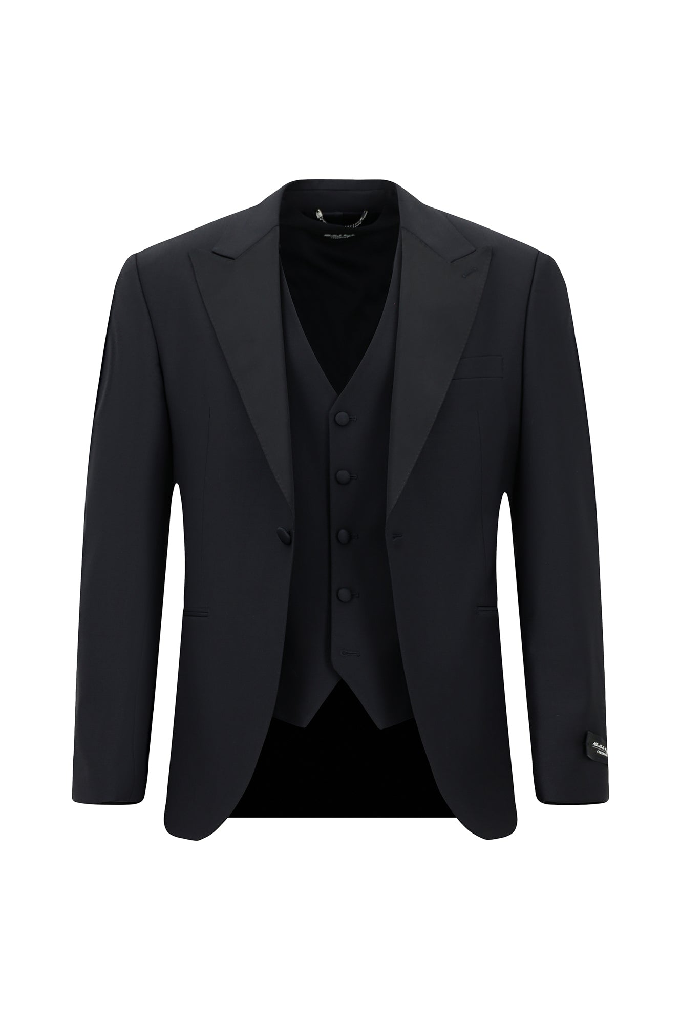 Koyu Lacivert Slim Fit Dar Kesim Sivri Yaka Yelekli Yünlü Smokin & Damatlık