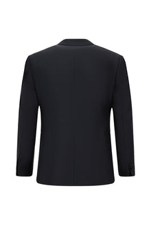 Koyu Lacivert Slim Fit Dar Kesim Sivri Yaka Yelekli Yünlü Smokin & Damatlık