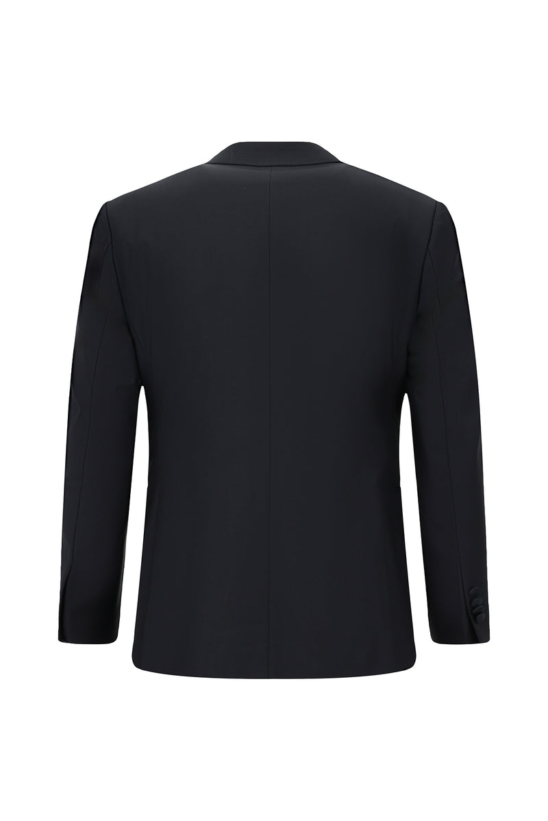 Koyu Lacivert Slim Fit Dar Kesim Sivri Yaka Yelekli Yünlü Smokin & Damatlık