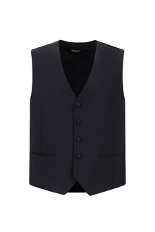 Koyu Lacivert 7 Drop Slim Fit Dar Kesim Sivri Yaka Yelekli Yünlü Smokin & Damatl?k-Abdullah Ki??l?