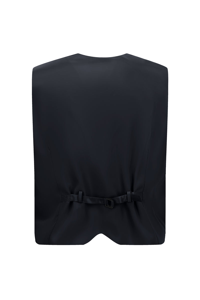 Koyu Lacivert Slim Fit Dar Kesim Sivri Yaka Yelekli Yünlü Smokin & Damatlık